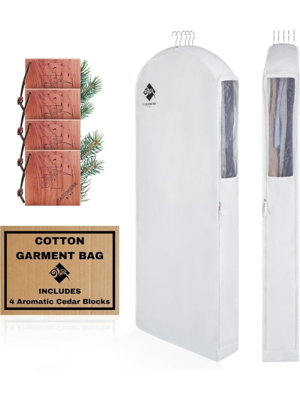 60” Cotton Garment Bag for Hanging Clothes & Storage | Wide Gusset & Cedar